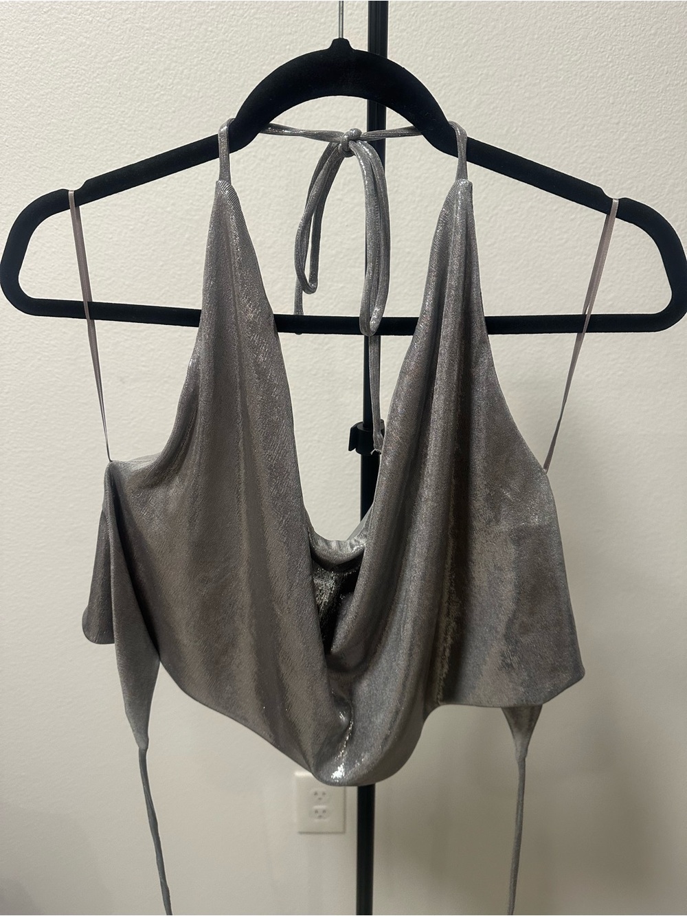 Windsor Silver Metallic Halter Crop Top